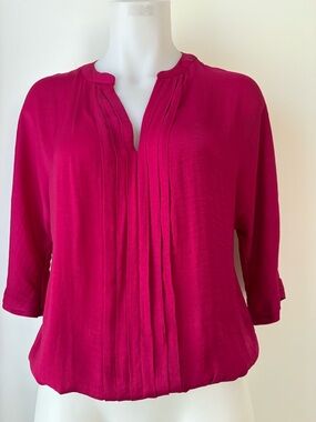 Ana sz S Women's Pleated Front Blouse Fuschia, 3/4 sleeves, elastic waist